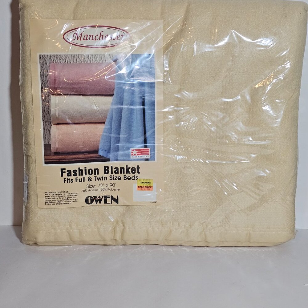 Vintage Manchester Owen Fashion Blanket Full/Twin Size 72"x90" Beige/Cream USA